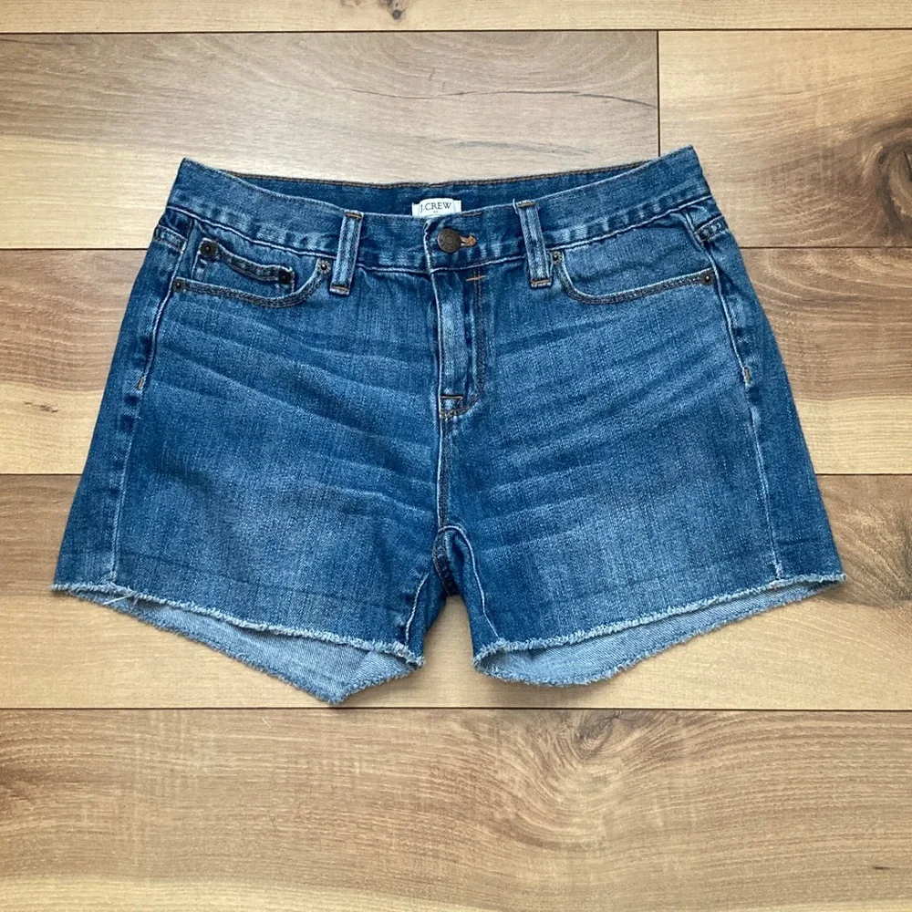 J Crew Raw Hem Medium Wash Jean Shorte